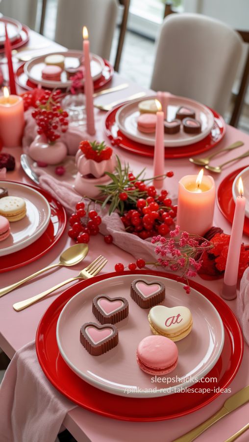 Pink and Red Tablescape Ideas with Sweet and Edible Accents