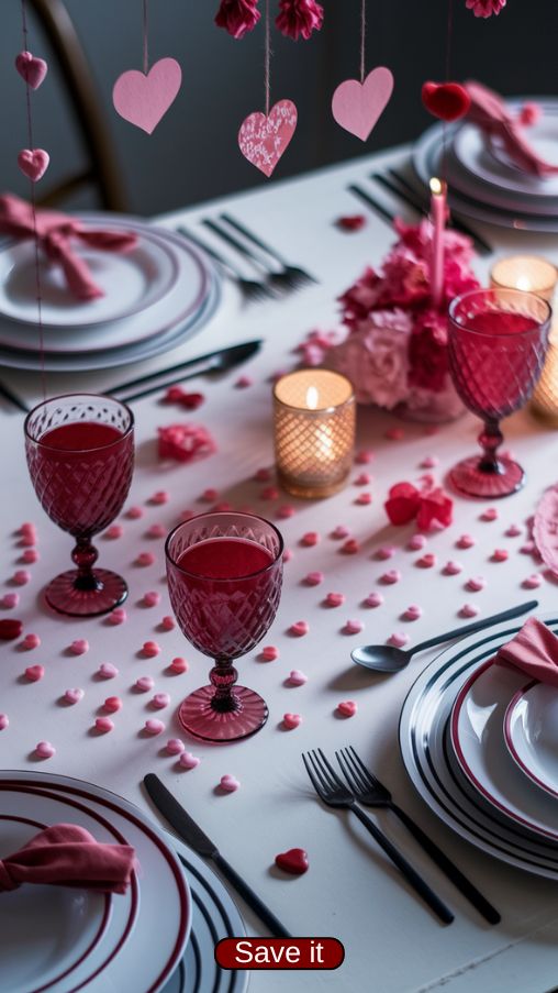 Playful Valentines Day Table Settings Ideas with Candy and Heart Accents