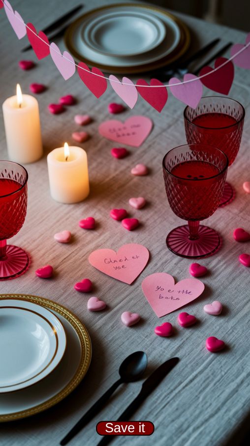 Playful Valentines Day Table Settings Ideas with Candy and Heart Accents
