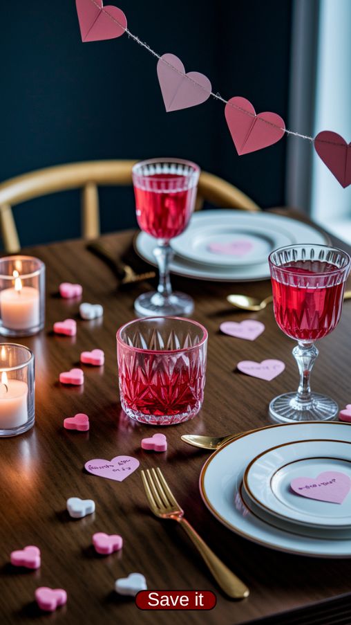 Playful Valentines Day Table Settings Ideas with Candy and Heart Accents