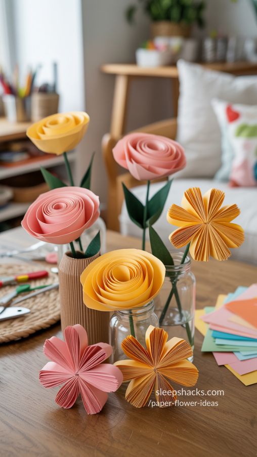 Rolled and Folded Paper Flowers for Creative DIY Home Decor