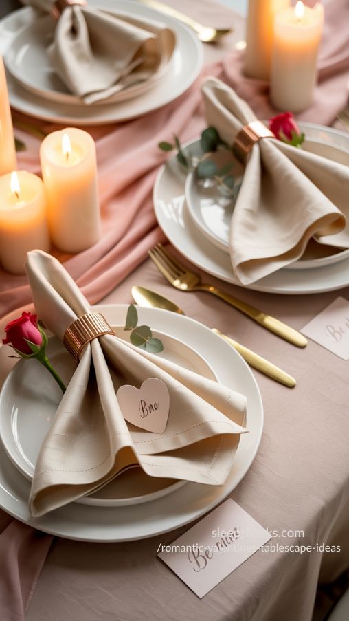 Romantic Valentines Tablescape Ideas Featuring Elegant Napkin Styling and Thoughtful Details
