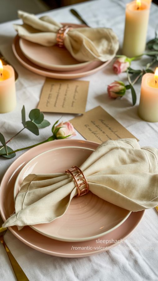 Romantic Valentines Tablescape Ideas Featuring Elegant Napkin Styling and Thoughtful Details