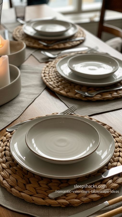 Romantic Valentines Tablescape Ideas Featuring Elegant Placemats, Chargers, and Dinnerware
