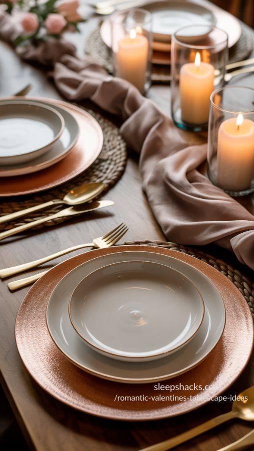 Romantic Valentines Tablescape Ideas Featuring Elegant Placemats, Chargers, and Dinnerware