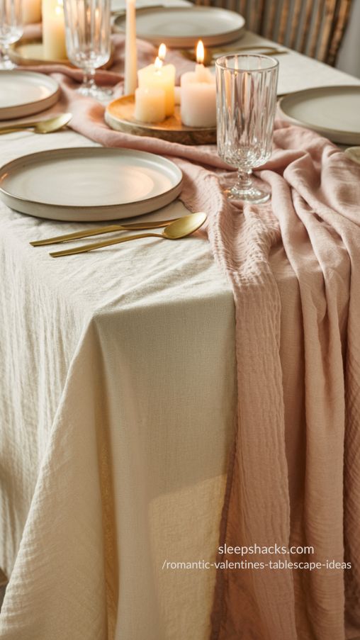 Romantic Valentines Tablescape Ideas Using Soft Linen Layers for Warmth and Depth