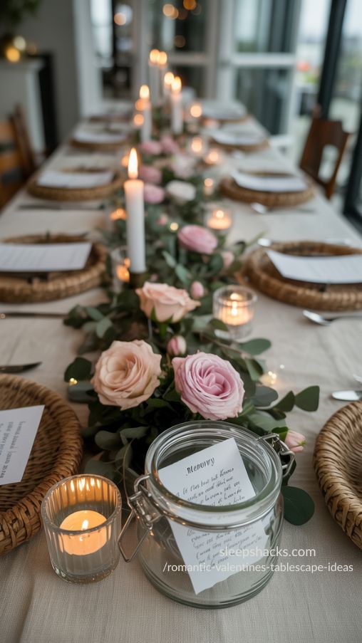 Romantic Valentines Tablescape Ideas with Low Centerpieces That Encourage Connection