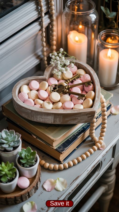 Rustic Wooden Heart Bowl Ideas for Farmhouse Valentine Decor