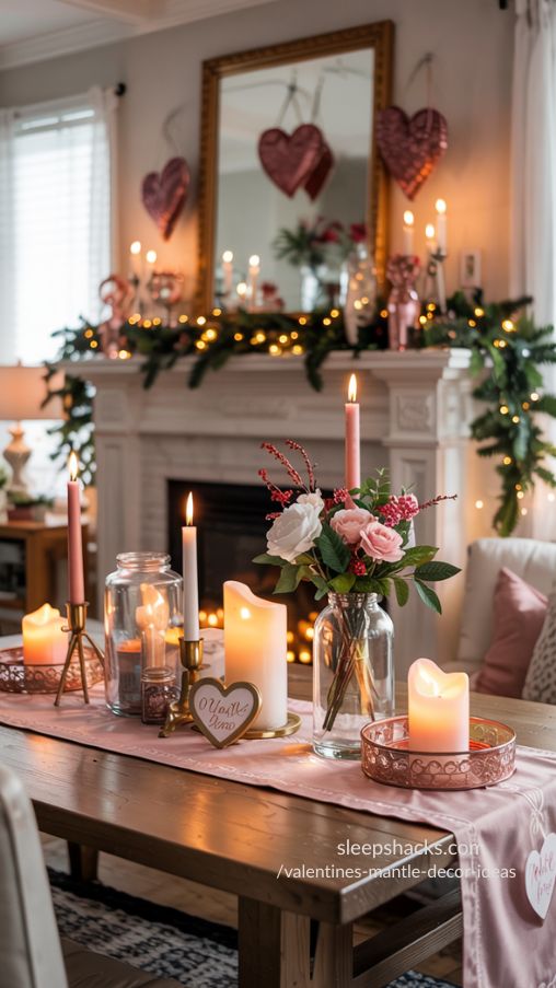 Tablescape for the Mantel in Valentines Mantle Decor Ideas