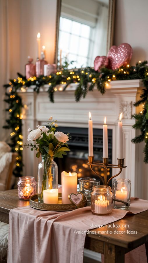 Tablescape for the Mantel in Valentines Mantle Decor Ideas