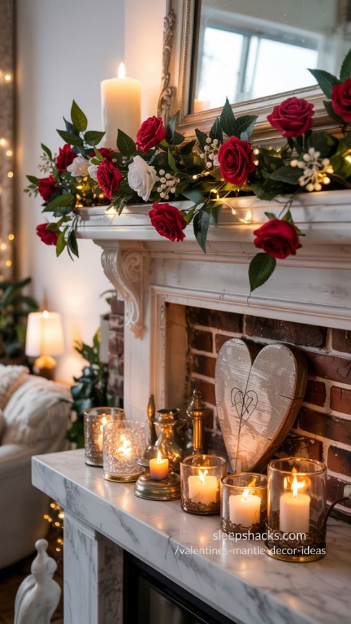 Using Lights to Enhance Ambiance in Valentines Mantle Decor Ideas