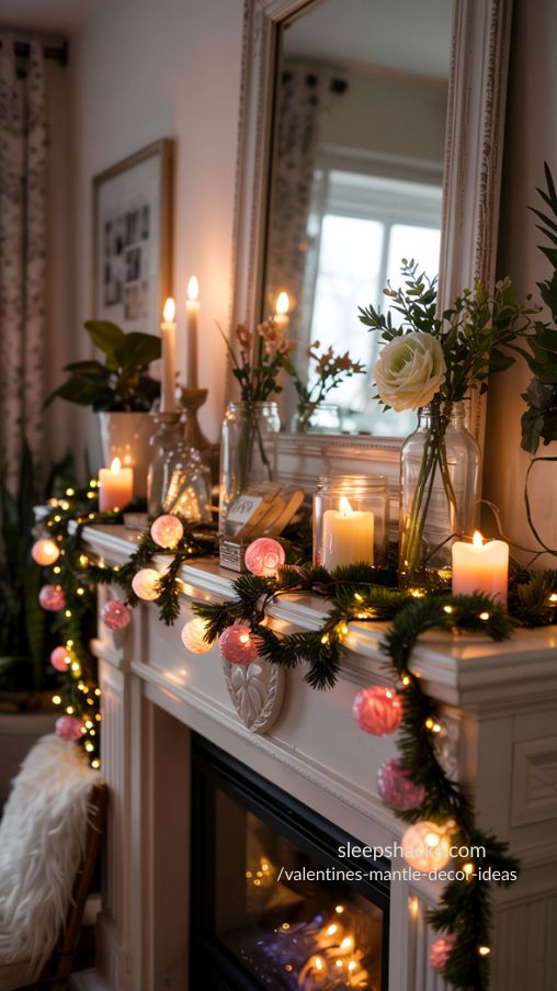 Using Lights to Enhance Ambiance in Valentines Mantle Decor Ideas