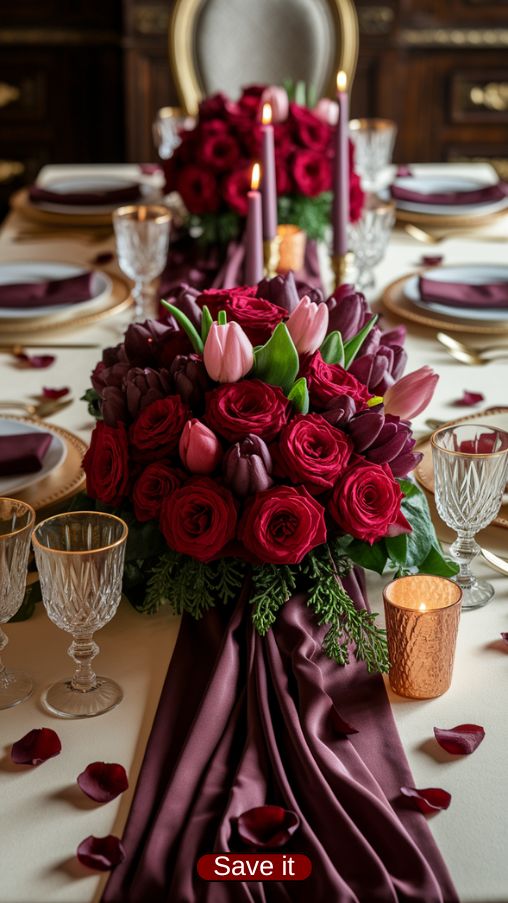 Valentines Day Table Settings Ideas with Seasonal Flowers and Greenery