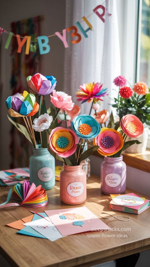 Whimsical Rainbow Paper Flower Bouquets for DIY Home Decor and Celebrations