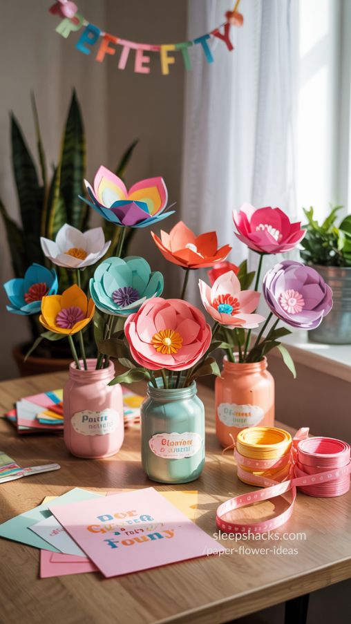 Whimsical Rainbow Paper Flower Bouquets for DIY Home Decor and Celebrations