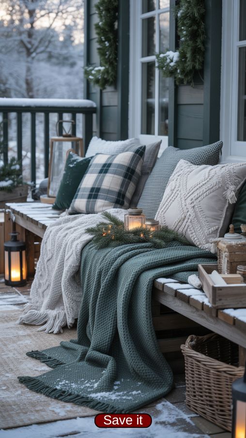 Winter Porch Decor Ideas Cozy Textiles and Layered Comfort