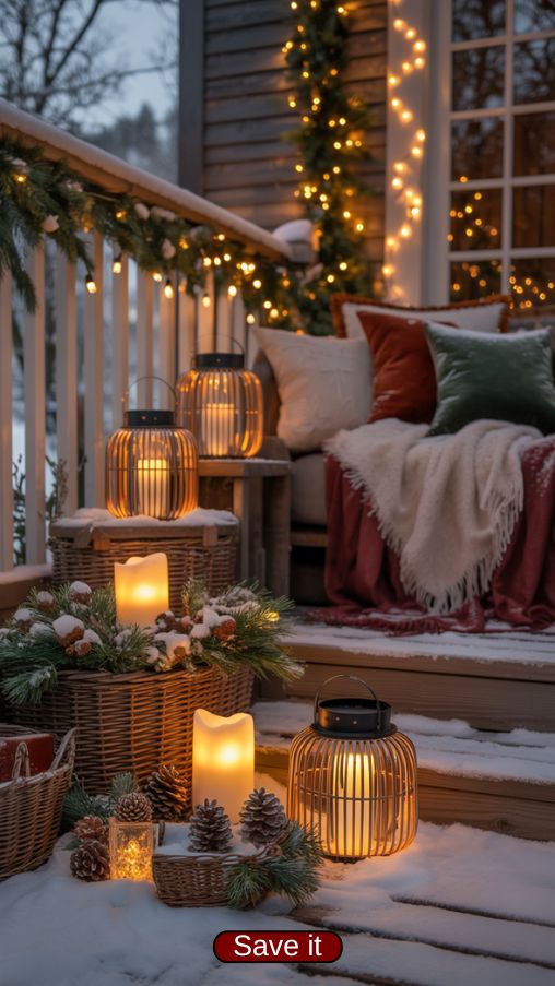 Winter Porch Decor Ideas with Cozy Festive Lighting