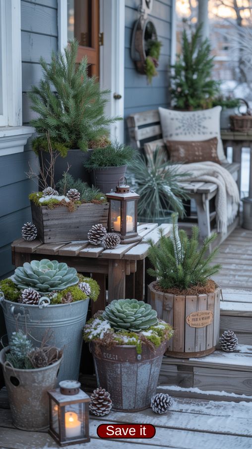 Winter Porch Decor Ideas with Creative Planters and Seasonal Containers