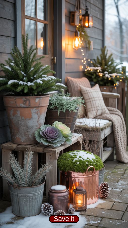 Winter Porch Decor Ideas with Creative Planters and Seasonal Containers