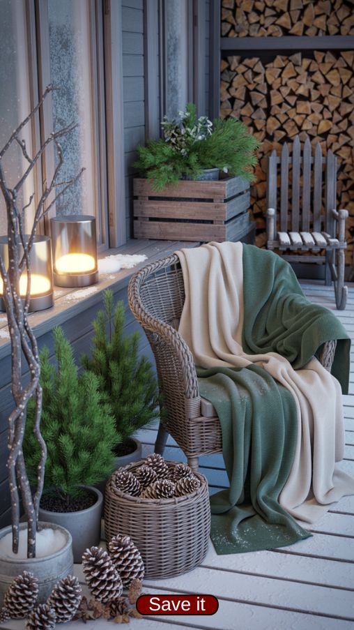 Winter Porch Decor Ideas with Natural Evergreen and Rustic Accents