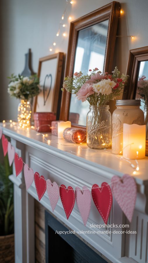 Adding Lights for Ambiance – Upcycled Valentine Mantel Ideas