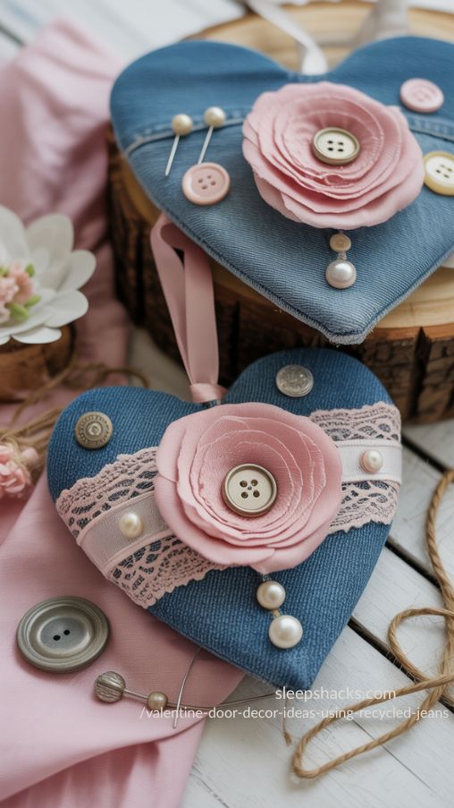 Adding Pearl Pins and Buttons – Elevate Denim Valentine Decorations