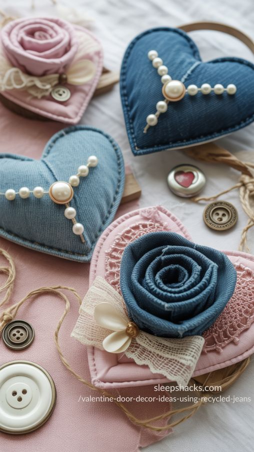 Adding Pearl Pins and Buttons – Elevate Denim Valentine Decorations