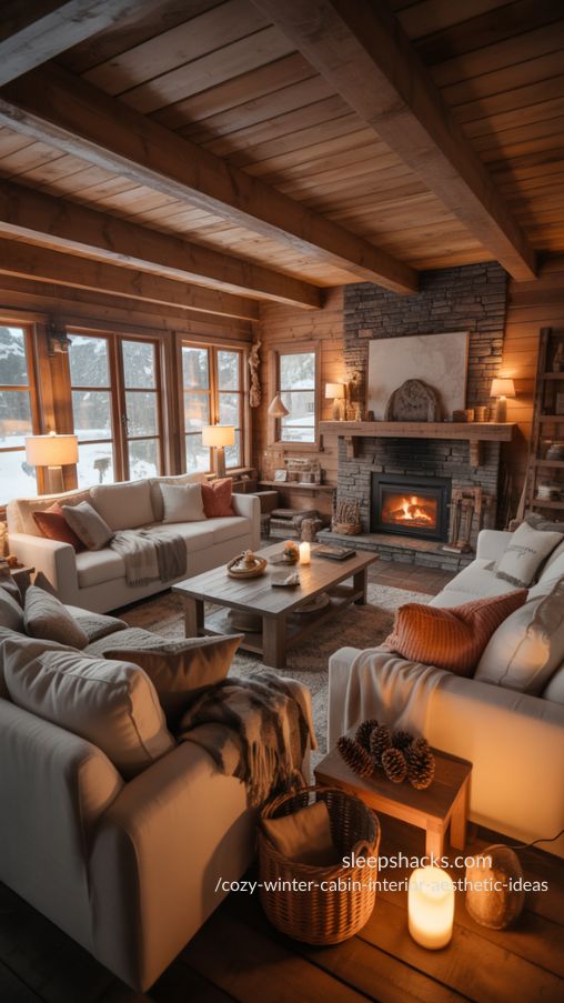 Comfortable and Oversized Furniture for Cozy Winter Cabin Interiors
