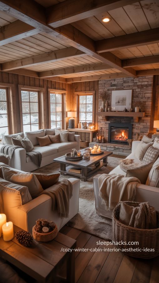 Comfortable and Oversized Furniture for Cozy Winter Cabin Interiors