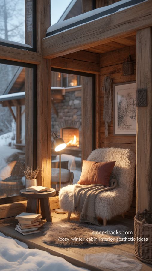 Cozy Nooks and Reading Corners in a Winter Cabin