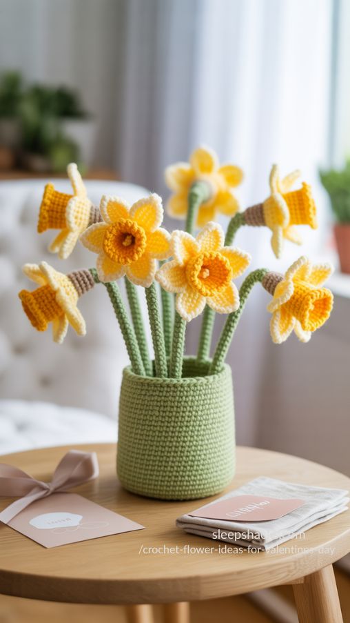 Crochet Daffodils for Valentines Day – Cheerful Spring-Inspired Home Decor