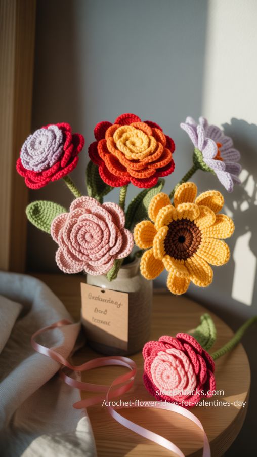 Crochet Flowers with Emotion – Using Colors for Valentines Day Bouquets