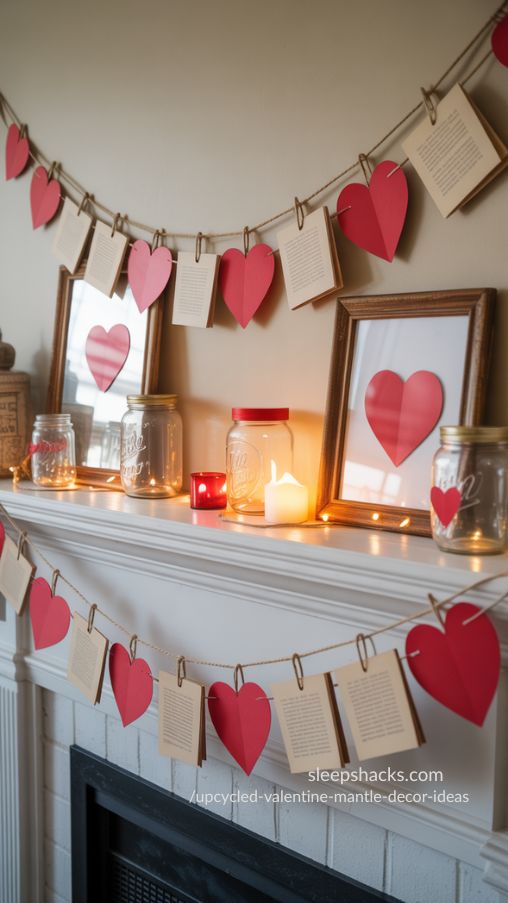 DIY Heart Garlands and Paper Decor – Upcycled Valentine Mantel Ideas