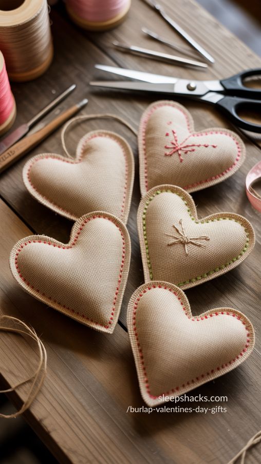 DIY Rustic Burlap Valentines Hearts