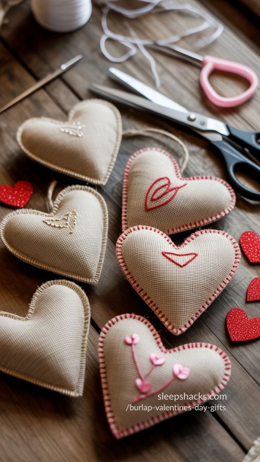 DIY Rustic Burlap Valentines Hearts