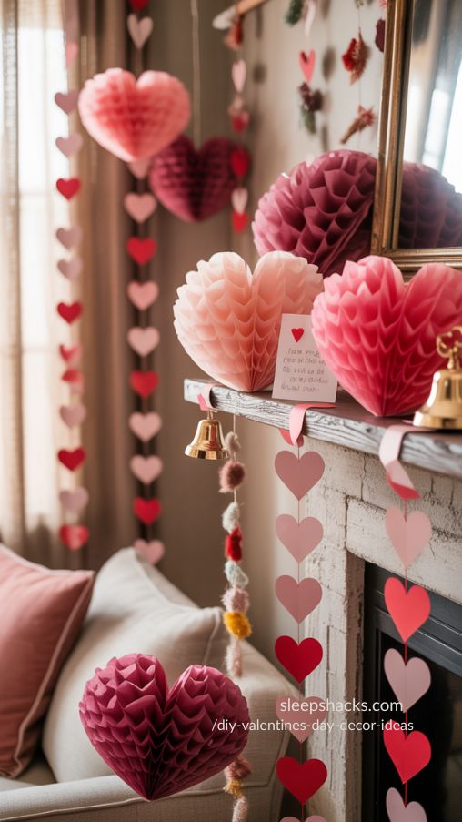 DIY Valentines Day Heart Pom-Poms and Garland Decor Ideas