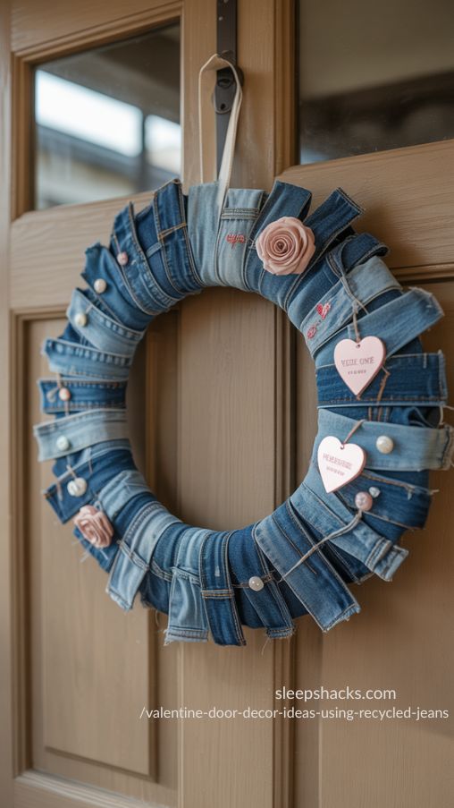 Denim Wreaths for a Rustic Valentine Touch – DIY Upcycled Jeans Decor