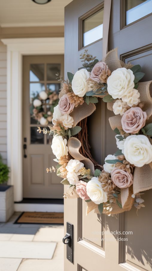 Elegant Valentine Wreath Ideas with Neutral and Blush Color Schemes