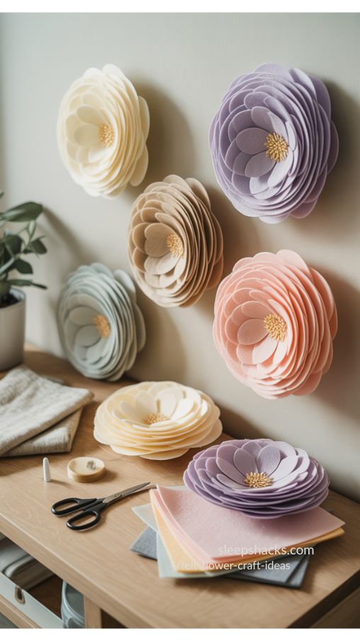 Flat Layered Felt Flower Craft Ideas for Calm and Elegant Decor