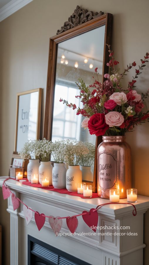 Focal Point Ideas for Upcycled Valentine Mantel Decor – Cozy, Layered, and Charming