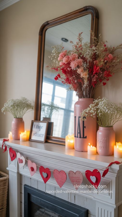 Focal Point Ideas for Upcycled Valentine Mantel Decor – Cozy, Layered, and Charming