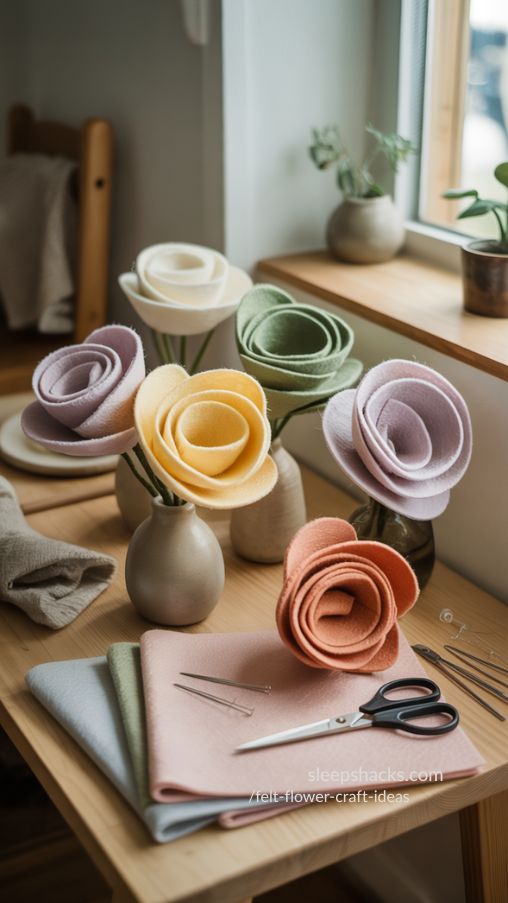 Folded Felt Flower Craft Ideas for Relaxed and Playful Decor