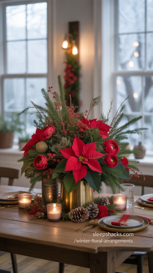 Holiday-Themed Winter Floral Arrangements for Festive Homes