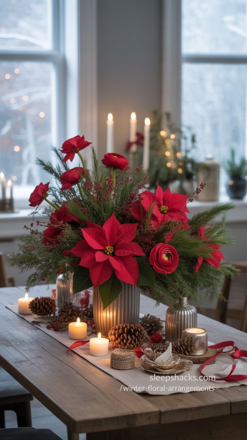 Holiday-Themed Winter Floral Arrangements for Festive Homes