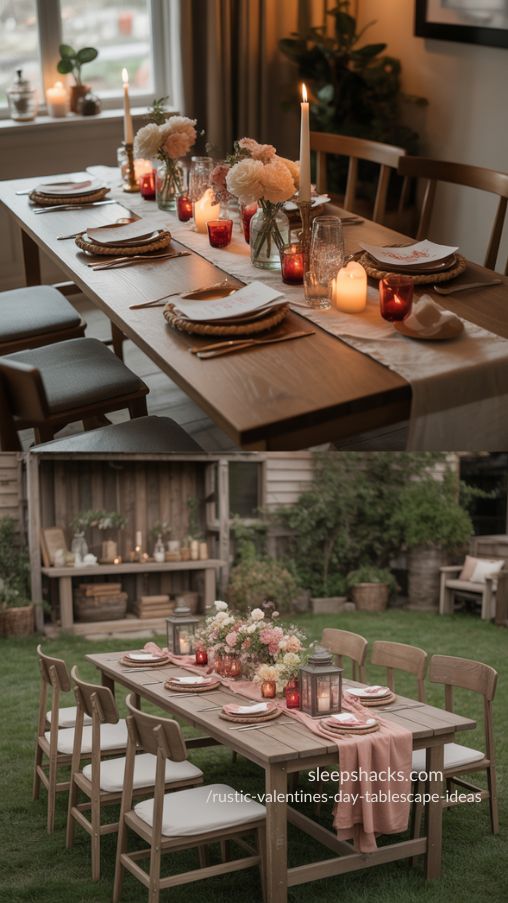Indoor vs. Outdoor Rustic Valentines Day Tablescape Ideas