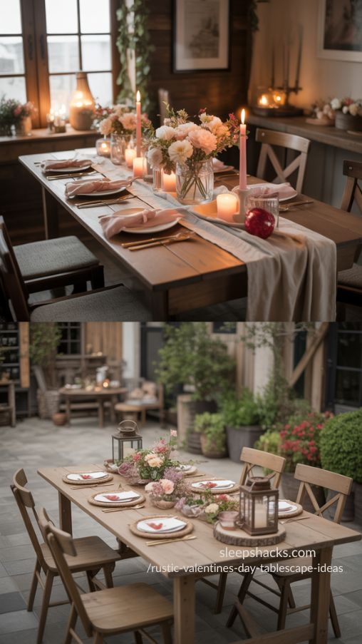 Indoor vs. Outdoor Rustic Valentines Day Tablescape Ideas