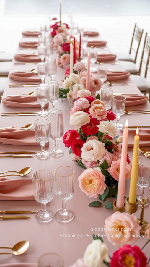 Intimate Valentines Day Pink and Red Tablescape with Candlelight and Personal Touches (2)