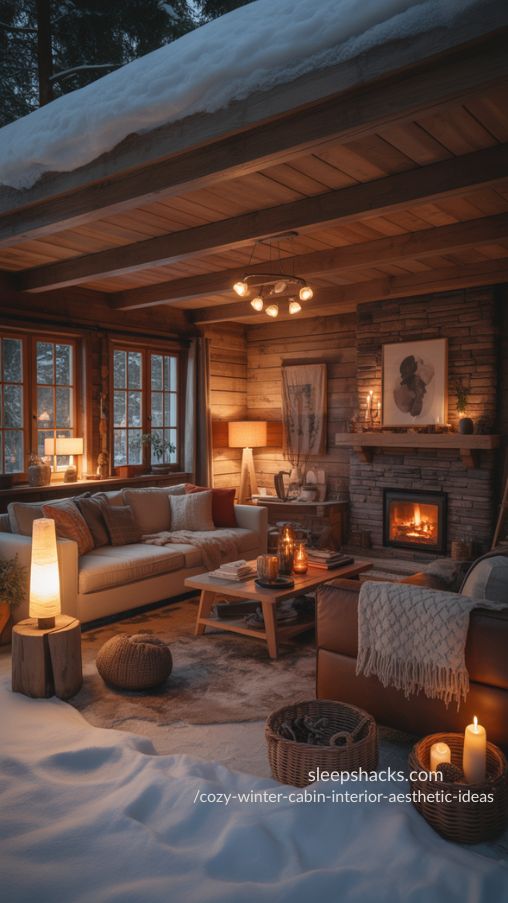 Layered Lighting for a Soft Glow in Cozy Winter Cabin