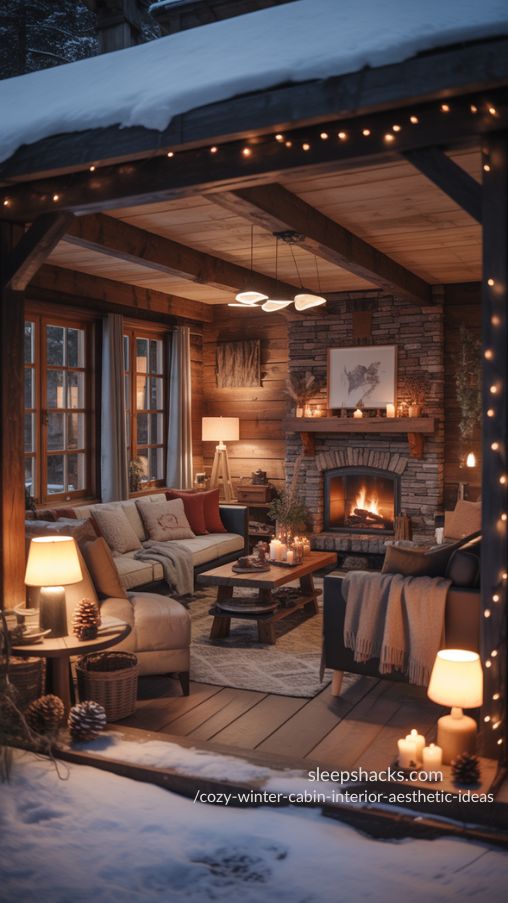 Layered Lighting for a Soft Glow in Cozy Winter Cabin