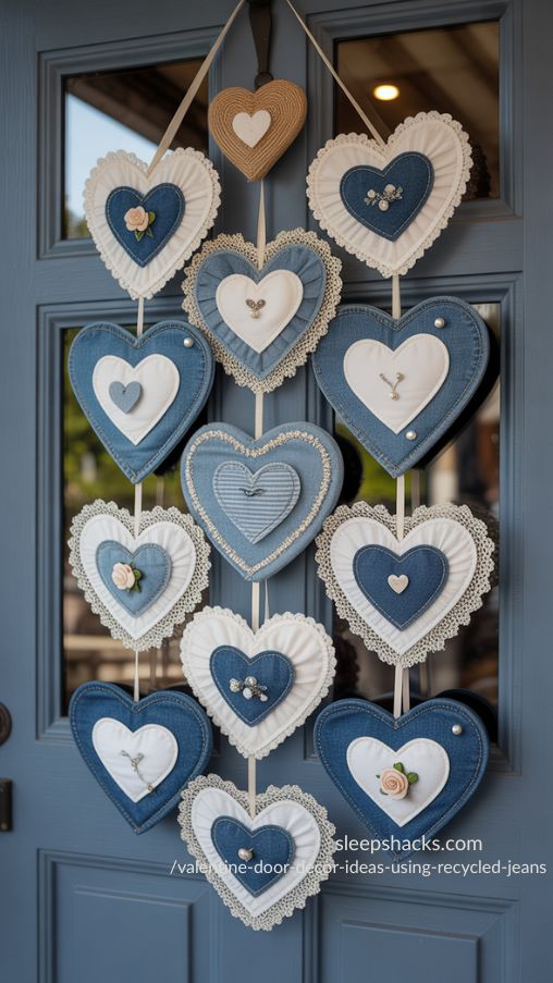 Layering Fabrics: Denim and Lace for Elegant Valentine Door Decor